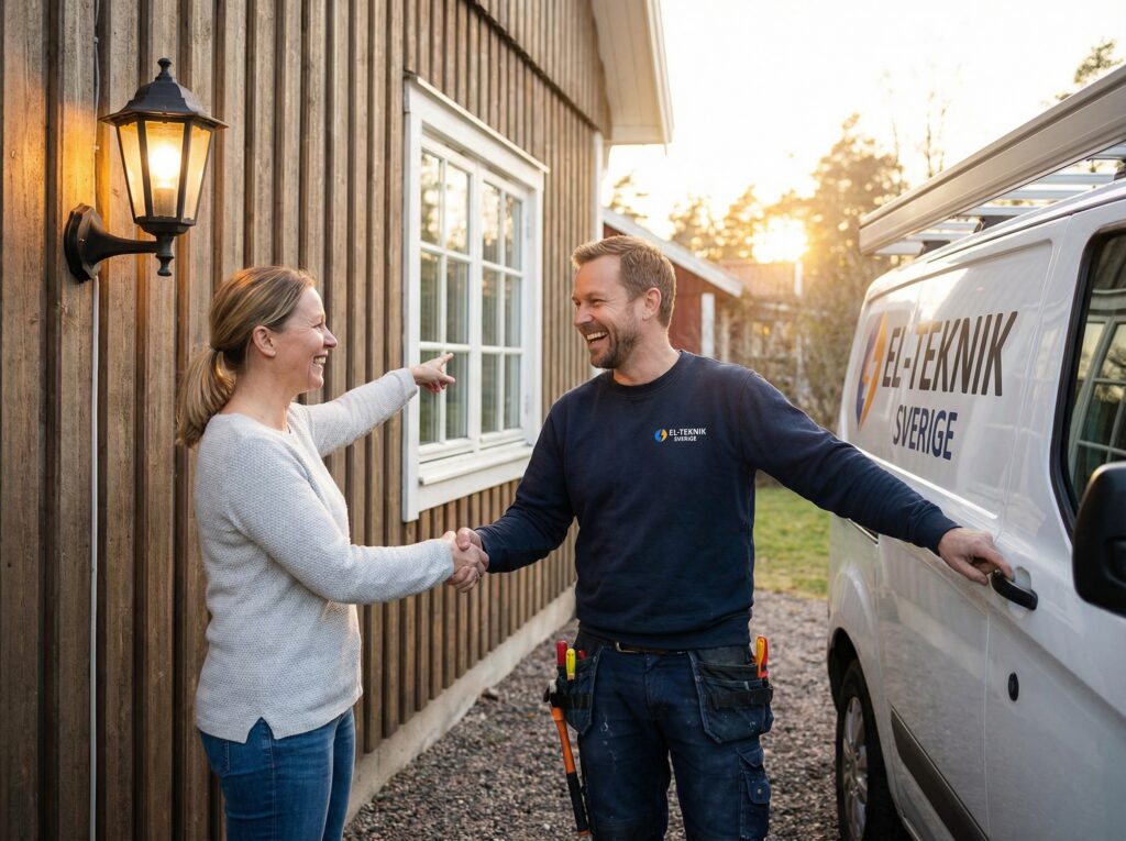 elektriker skakar hand med nöjd kund i Staffanstorp